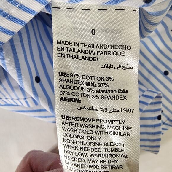 Chico's Womens Easy Cotton Pocket Tunic Dot Stripe 3/4 Sleeve Blue 4/6 No Iron - Picture 9 of 10